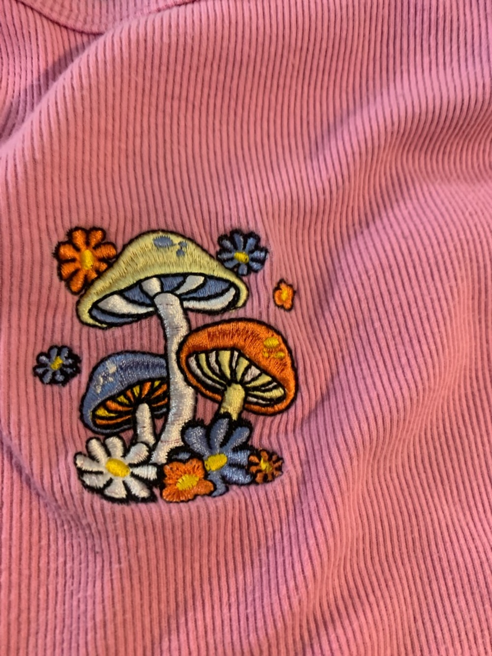 Social Scene Pink Ribbed Embroidered Mushroom Crop Tank - Picture 4 of 4